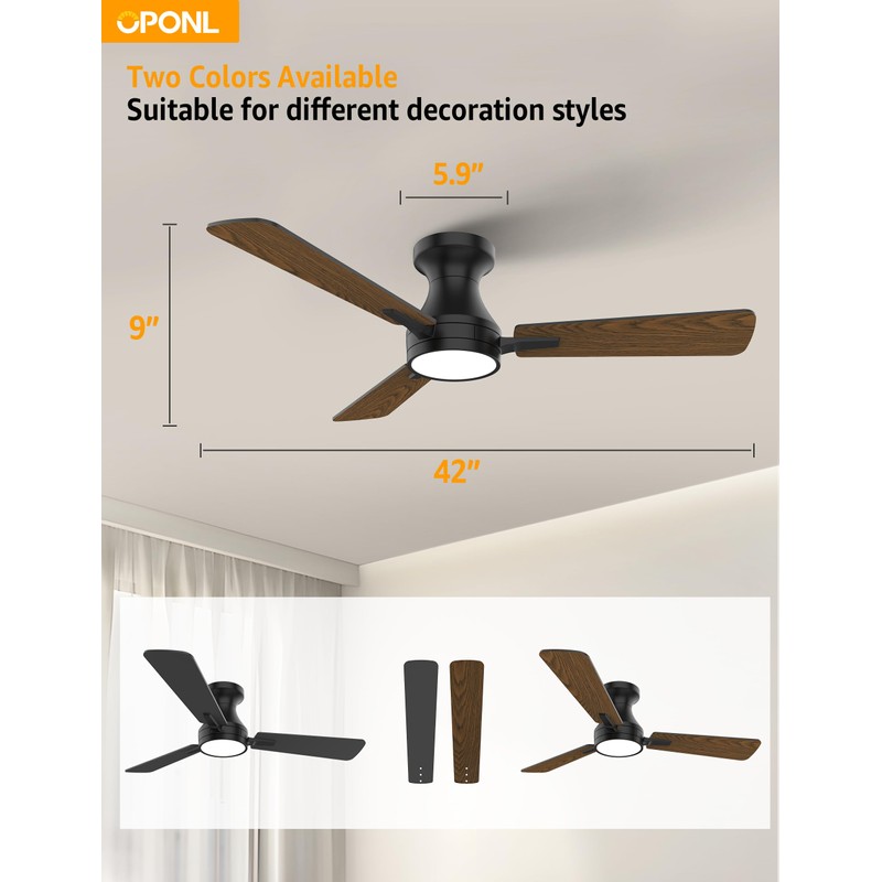OPONL 42 Inch Black Ceiling Fan with Light with Remote