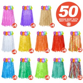 50 Pieces Hawaiian Luau Hula Skirts Party Plastic Grass Skirts Colorful Dance Luau Skirts Tropical Hawaiian Party Luau Party Favor Supplies Summer Beach Vacation Costume for Women Kids Party Favors