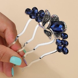 Xerling Blue Teardrop Crystal Hair Side Comb Teeths Floral Wedding Hair Comb Decorative Hair Accessories for Women Girls (Blue)