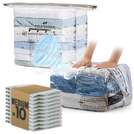 TAILI 10 Pack Cube Vacuum Storage Bags, Medium Size (25x19x11 inch), Vacuum Seal Bags for Clothing, Travel Compression Packing for Clothes, Blankets, Baby Clothes, Travel Essential