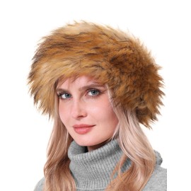 Faux Fur Headband with Elastic for Women's Winter Earwarmer Earmuff(One Size,Nature)