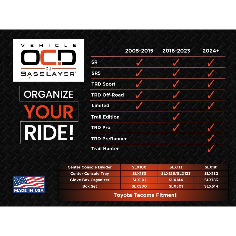 Vehicle OCD – Center Console Organizer Tray for Tacoma (2024-2025)