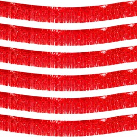 We Moment Zone Pack of 6 Red Fringe Garland, Metallic Foil Fringe Garland, Hanging Decoration Made of Plastic, Theme Party, Birthday, Wedding, Carnival, Party Decoration, 30 cm x 18 m