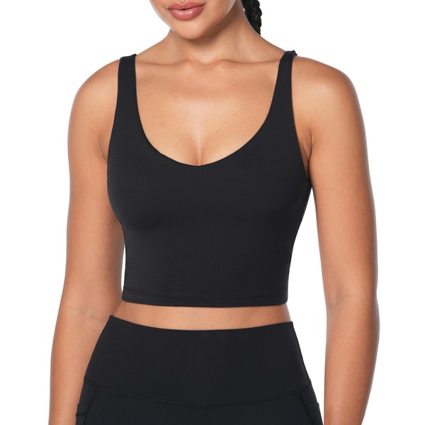 Sunzel Women's Crop Tank Sports Bra V-Neck Longline Wirefree Padded