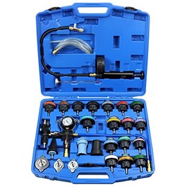 ADAFIRST Automotive Radiator Pressure Tester & Coolant Vacuum Refill Tool Kit, Cooling System Manual Leak Test & Pneumatic Coolant Fill Filling Filler Set on Car Truck Airlift Engines, 28PCS Blue