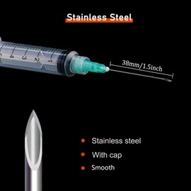 10 Pack 5ml/cc Disposable Luer Lock Lab Syringes with 21Ga 1.5 Inch Needle , Individually Sealed Packed
