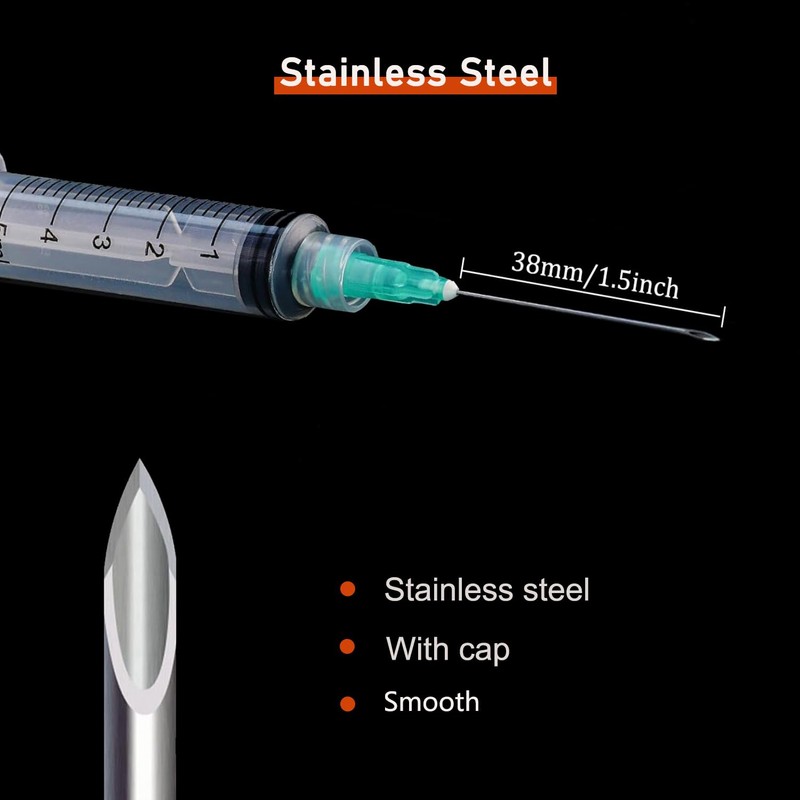 10 Pack 5ml/cc Disposable Luer Lock Lab Syringes with 21Ga