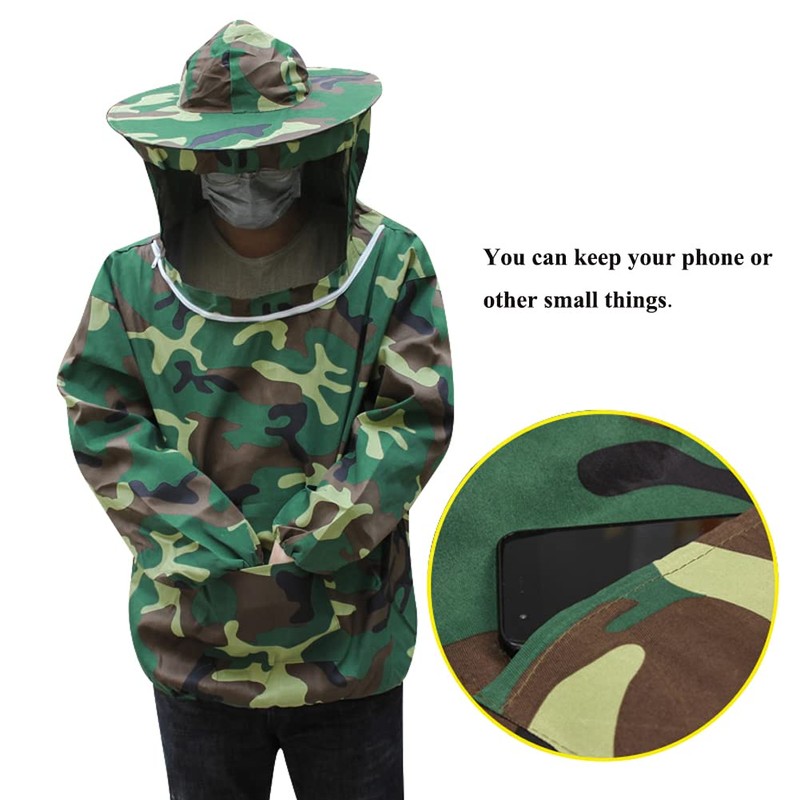 Beekeeping Clothes Jacket and Suit with Veil Hood, Front Zip,