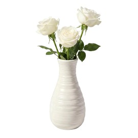 Vaso da fiori in plastica bianca alto 20 cm, in ceramica, per fiori, decorativo, piccolo vaso floreale per bouquet, centrotavola, soggiorno, ufficio