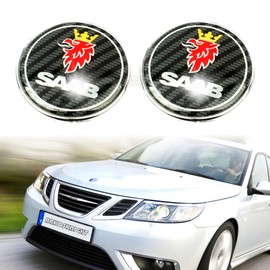 2PCS Car Logo Emblem Badge Compatible with SAA8 9-3/9-5 93/95 (2003-2010) - Front Grill & Rear Trunk Compatible - Car Accessories (Carbon Fiber Black)