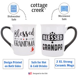 Cottage Creek Grandparents Gifts, 2 Piece Blessed Grandma and Grandpa Mugs Set, Pregnancy Announcement for Grandparents, 16oz Large Grandma and Grandpa Coffee Mugs