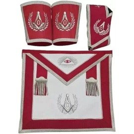 Masonic Blue Lodge Master Mason Red Apron Set Apron Collar Gauntlets (Cuffs)
