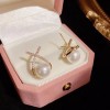 Unbranded 14k Gold Simple Design Cubic Zirconia Crossed Pearl Stud