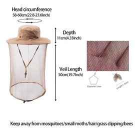 ZffXH Mosquito Head Net Hat Midge Hat Fly Net Hat Bee Veil Bee Keeper Hat with Veil Net for Men Women Khaki