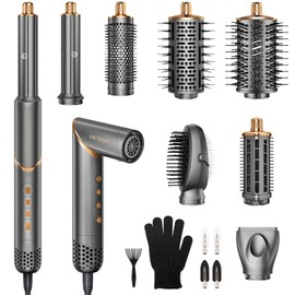 8 in 1 Hair Styler Set & Hair Dryer Brush, 110,000 RPM High-Speed Negative Ionic Foldable Hair Dryer Fast Drying, Multi Professional Hot air Styler for Curling Volumizing Straightening Styling(Gray)