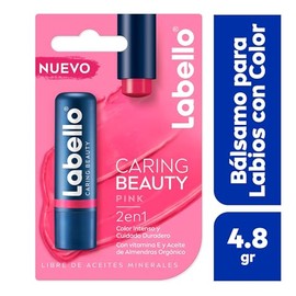 LABELLO Bálsamo Labial Caring Beauty Pink (4.8 g), Color Intenso y Cuidado Duradero con Vitamina E y Aceite de Almendras Orgánico