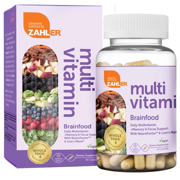 Multivitamin Brainfood, Daily Multivitamin +Memory and Focus Support, Multivitamin for Men and Women with Iron, Certified Kosher, 60 Capsules