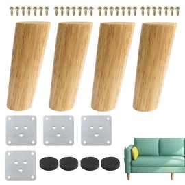 Pack of 4 Furniture Feet, Wood, Slanted Conical, 12 cm, Replacement Table Legs, Wood, Round Furniture Legs, Cabinet Feet, Sofa Feet Made of Solid Wood with Mounting Plates and Screws for Sofa, Bed,
