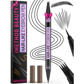 iMethod Microblading Eyebrow Pencil - Eyebrow Pencil Dual-Ended 2-in-1 Eyebrow Pencil with 4 Micro Fork Tips & Precise Brush Tip Creates Natural Eyebrows, Black