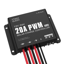 Power Queen 20A 12V/24V PWM IP68 Waterproof Solar Charger Controller with LED Indicators, Ideal for LiFePO4, AGM, Gel, Flooded Battery in RVs, Trailers, Boats, Yachts
