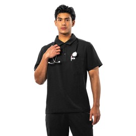 Peelz Jack 4-Pocket Polo Scrub Tops for Men - Soft Stretch Fabric, Fashion-Forward Men's Scrub Top, Classic Fit, Black, Medium