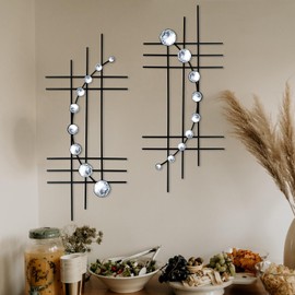 ZEXUIRU 2 Set Bling Metal Wall Art Jeweled crystal Hang wall Decor Rhinestone Diamond Iron Abstract Wall Sculpture Black