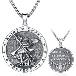 Friggem St Michael Pendant for Men Women Archangel Michael Necklace 925 Sterling Silver Religious Amulets Jewelry Gifts