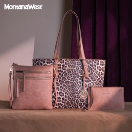Montana West Tote Bag for Women Purse and Hand Bags Tote Purse and Wallet Set Shoulder Satchel Bag for Women Leopard Print gifts pink MWC3-G055PK