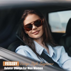 FEISEDY Retro 70s Aviator Sunglasses for Women Men, Oversized Vintage Square Shades, UV400 Sun Glasses B0267 Tea
