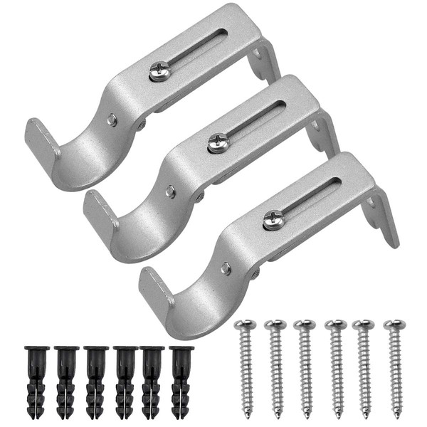 Fodlon Curtain Rod Brackets Set, 3Pcs Adjustable Heavy Duty Metal