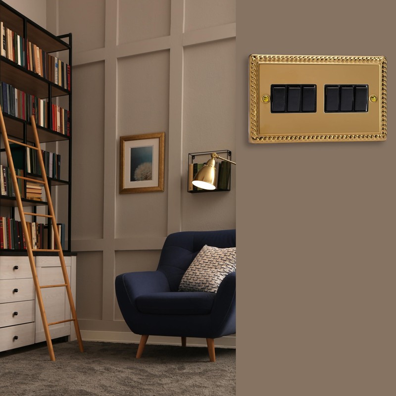 Varilight 6-Gang 10A 1- or 2-Way Switch Classic Georgian Brass