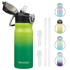 Konokyo Insulated Water Bottle with Straw and Carry Loop,18 oz Stainless Steel Double Wall Vaccum Metal Water Flask with Leak-proof Lid,Matcha Green