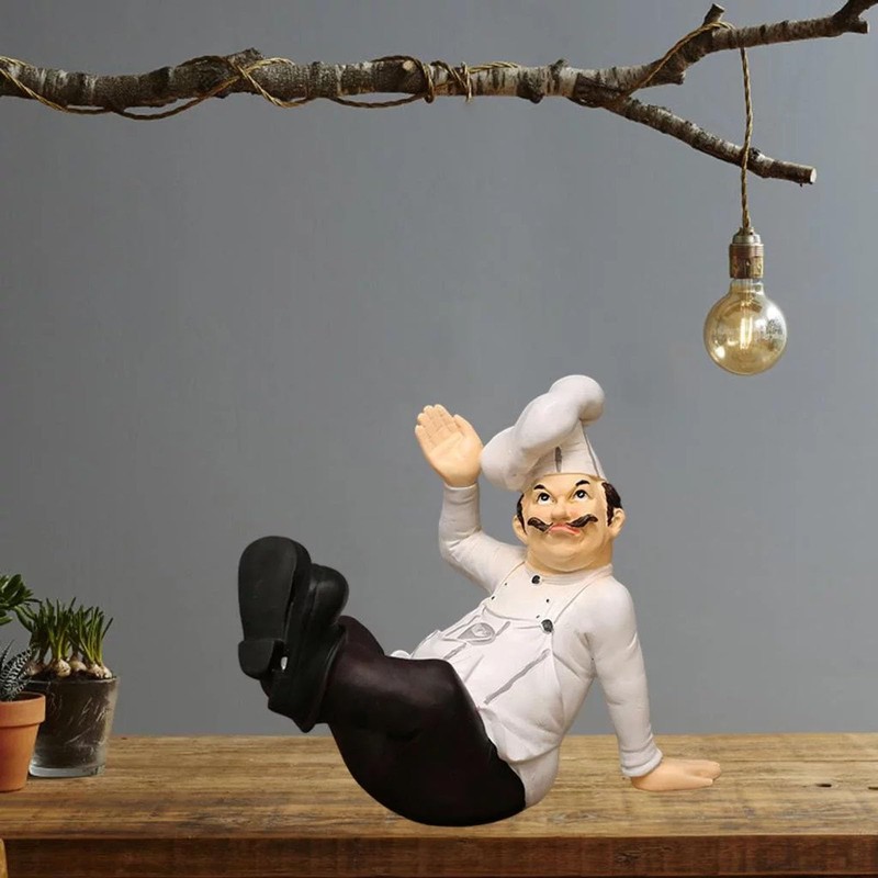 NCONCO Chef Figurine with Waving Hand Happy Chef Resin Figurine