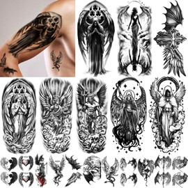 77pcs Temporary Tattoos Angels and Demons Fake Tattoos for Adults Men Women, Include 17 Half Arm and 60 Small Temporary Tattoo Stickers | Waterproof, Long-Lasting Party, Festival, Cosplay Makeup