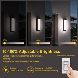 Sytmhoe LED Outdoor Wall Light Fixture,16in Dimmable Modern Porch&Patio Wall Light Fixture,6000K Black Exterior Sconce Light Mounted for House Garage Porch Courtyard(2Packs)