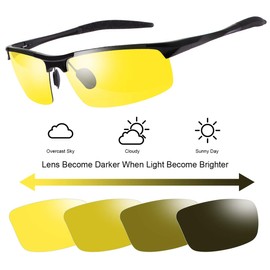 Polarized Photochromic Outdoor Sports Safety Sunglasses for Men and Women Anti Glare UV400 Protection for Day and Night Driving Cycling Ski Golf Running Cycling Fishing Eyewear Ultra-Light Sun Glasses