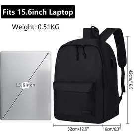 Aucuu School Backpack, Travel School Bags, Casual Rucksack with USB Charging Port, 15.6 Inch Laptop Backpack, Lightweight Rucksack Water Resistant Bookbag, College Backpack for Women Men