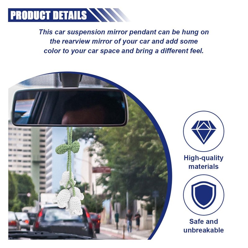 Car Mirror Hanging Accessories, Cute Crochet Suzuran Car Rearview Mirror