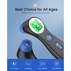 Infrared Forehead Thermometer for Adults and Kids, No-Touch Digital Infrared Thermometer with 3 Color Indicator, High Accuracy, 1s Fast Accurate Reading Baby Thermometer