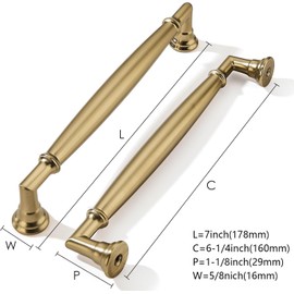khtumeware 2 Pack 6-5/16 Inch(160mm) Brushed Brass Cabinet Pulls Heavy Duty Solid Warm Gold Cabinet Handles Kitchen Cabinet Hardware for Cupboard Drawer Handles