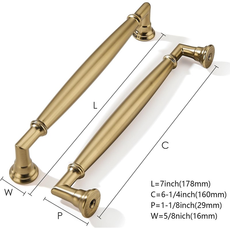 khtumeware 2 Pack 6-5/16 Inch(160mm) Brushed Brass Cabinet Pulls Heavy