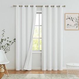 White Full Blackout Curtain Panel Rayon Blend Heavy Linen Texture Window Treatment Noise Reducing Triple Weave Drapes with 8 Grommets for Bedroom Living Room, Cream White, 50" Wx90 Lx2
