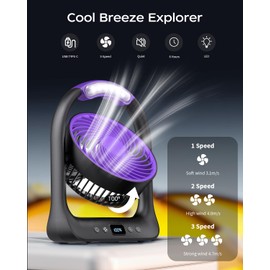 FrSara 6" Rechargeable Camping Fan, Battery Operated Small Portable Fan with 3 Speeds & 6H Runtime LED, 360° Tiltable, USB Type-C Charging, Ideal for Outdoor, Travel, Camping, Home & Office, Purple