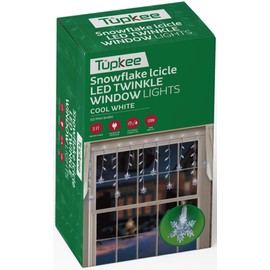 Tupkee LED Twinkle Snowflake Window Icicle Lights - 3 Feet - 8 of 50 Lights Twinkle - 50 LED Cool White Bulbs - Indoor Outdoor - Random Shimmering Twinkle Icicle Lights, Sparkling Christmas Lights