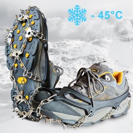Ice Cleats Crampons - 24 Stainless Steel Spikes for Secure Traction and Safety on Snow and Ice - Ideal for Hiking, Fishing, Walking, Climbing, and Mountaineering (X-Large)