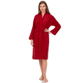 TowelSelections Terry Kimono Bathrobe - Terry Cloth Bath Robe for Women and Men, 100% Turkish Cotton, Made in Turkey (Red, L/XL)