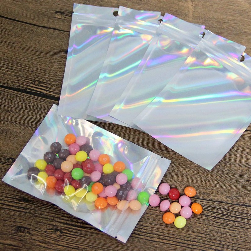 EgticLive 100 Pack Resealable Holographic Bags for Small Business, Iridescent