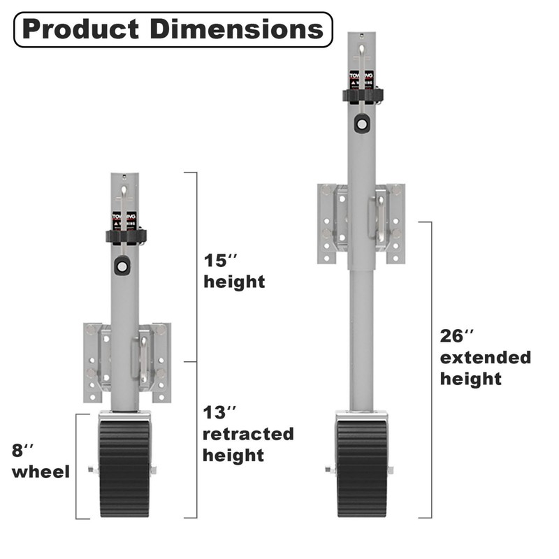 TOWKING 8-inch Wheel Trailer Jack, 13" Vertical Movement, 2000 lbs,