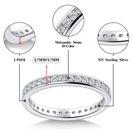 DMSF Moissanite Wedding Band Full Eternity Ring for Women Channel Set Stackable 925 Sterling Silver Rings D Color VVS1 Round Brilliant Cut Anniversary Promoise Bands Size 7.5