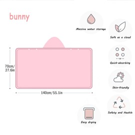 Asnewkit Hooded Baby Towel, Baby Bath Towels with Hood,Unique Animal Design Baby Towel with Hood Soft Absorbent Baby Bath Towels, for Newborn Baby Boy and Girl (L-Pink Bunny)